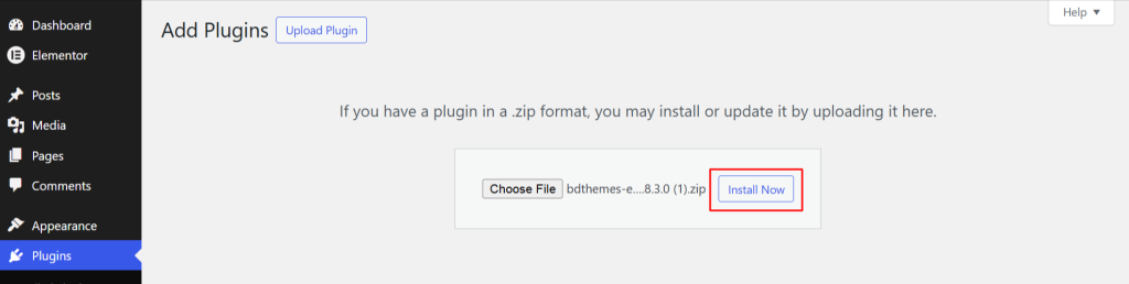 Select the zip file and install the plugin
