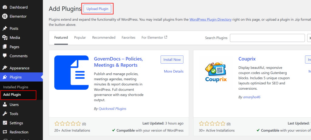 Head back to Plugins → Add New → Upload Plugin