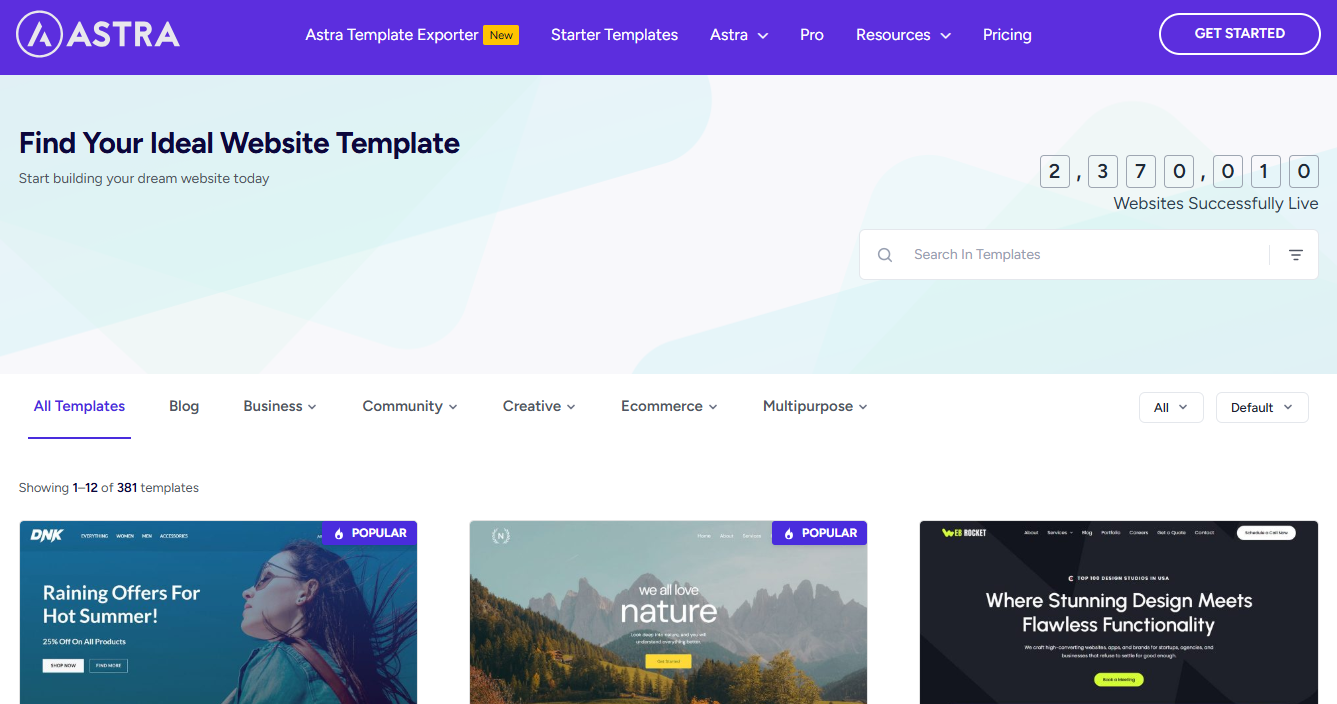 6. Astra Starter Templates