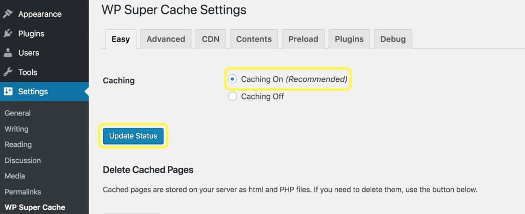 WP Siuper Cache Settings