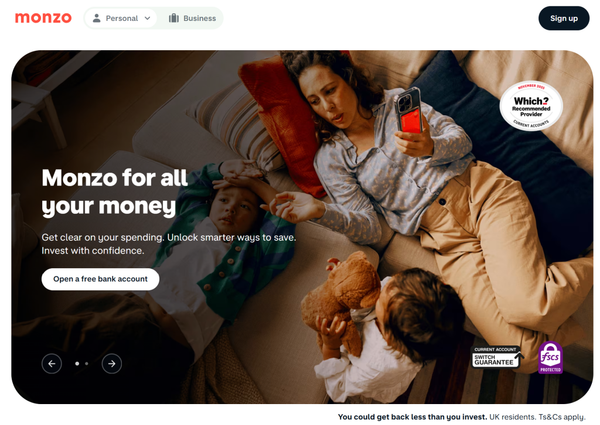 Monzo - Creative Website Layouts Examples Monzo - Creative Website Layouts Examples