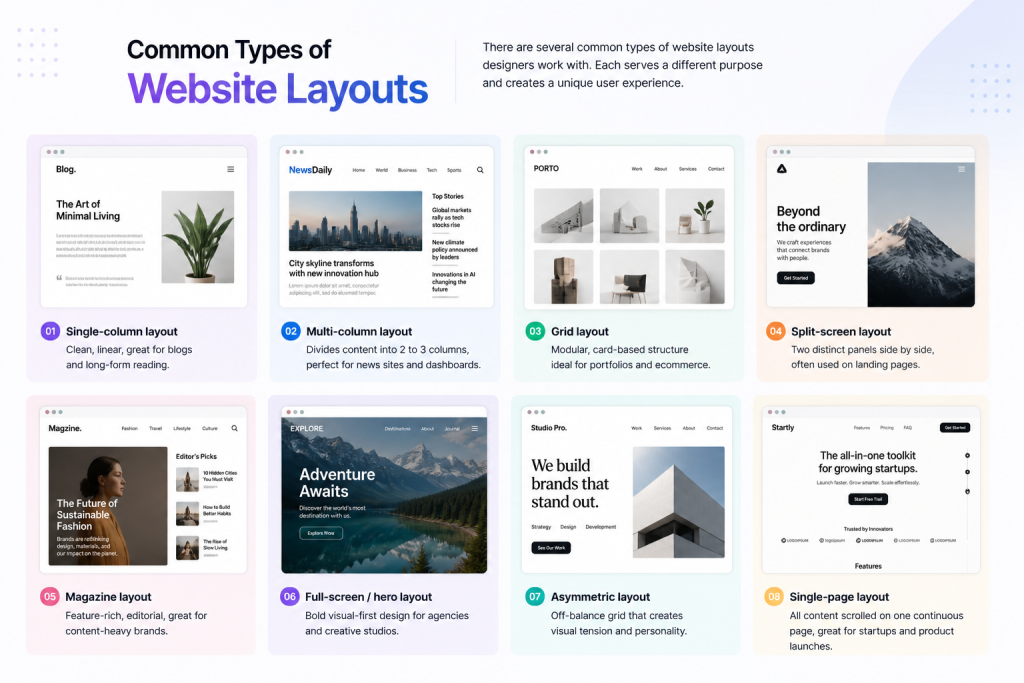 common types of website layouts