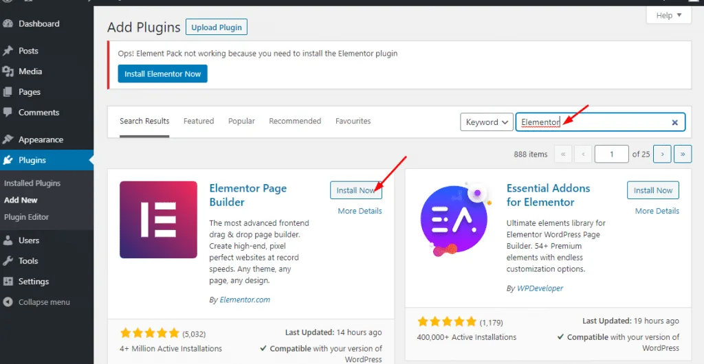 Installing the Elementor page builder plugin in WordPress Installing the Elementor page builder plugin in WordPress