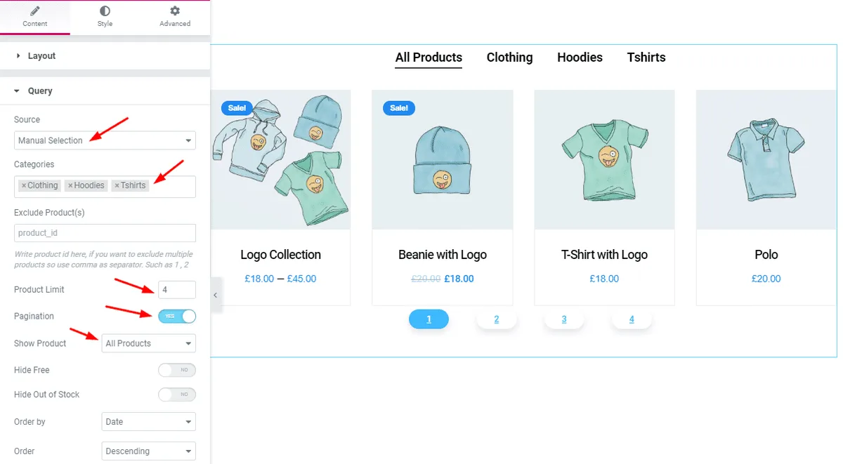 Query settings for WooCommerce products in Element Pack Query settings for WooCommerce products in Element Pack