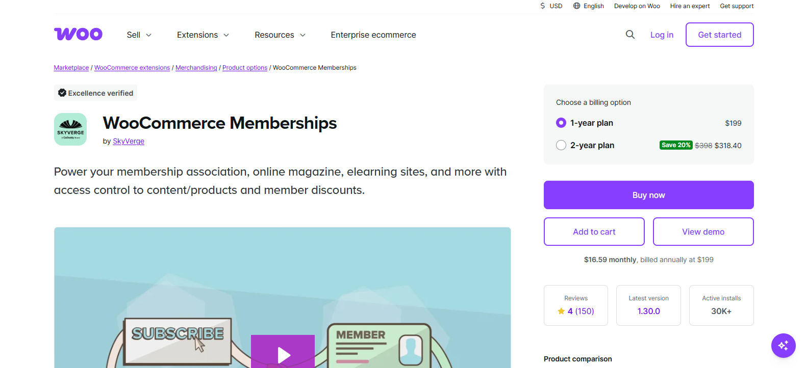 WooCommerce Memberships extension page on the WooCommerce Marketplace WooCommerce Memberships extension page on the WooCommerce Marketplace