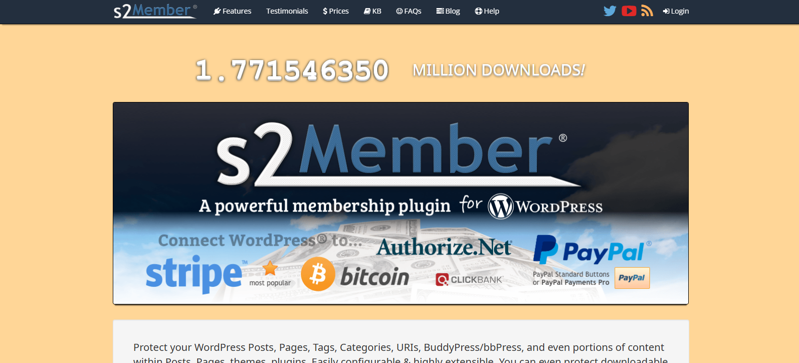 s2Member WordPress membership plugin homepage with supported payment gateways s2Member WordPress membership plugin homepage with supported payment gateways