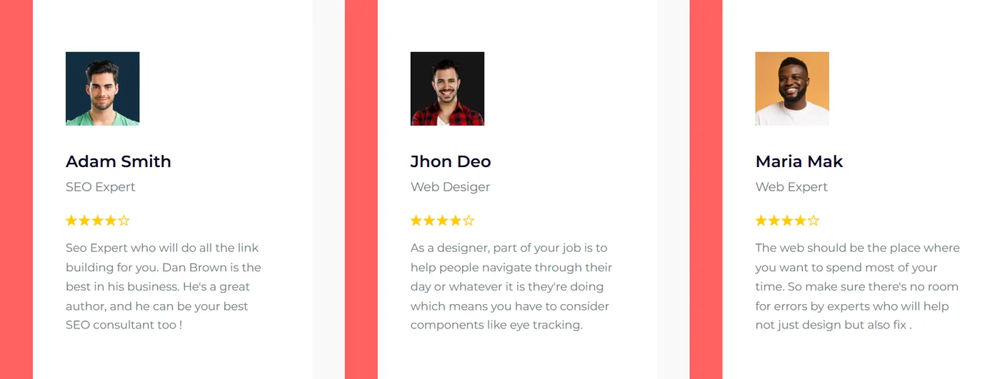 Element Pack Review Card Carousel widget demo with star ratings Element Pack Review Card Carousel widget demo with star ratings