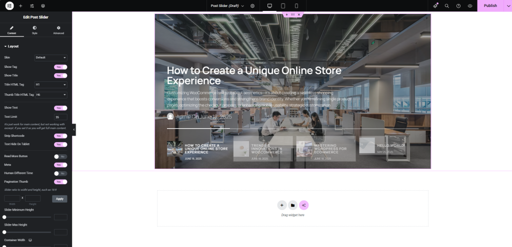 Drag and drop the widget onto your page