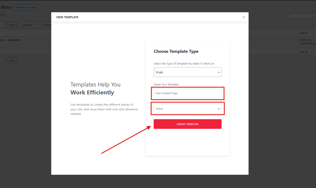 Create Template button