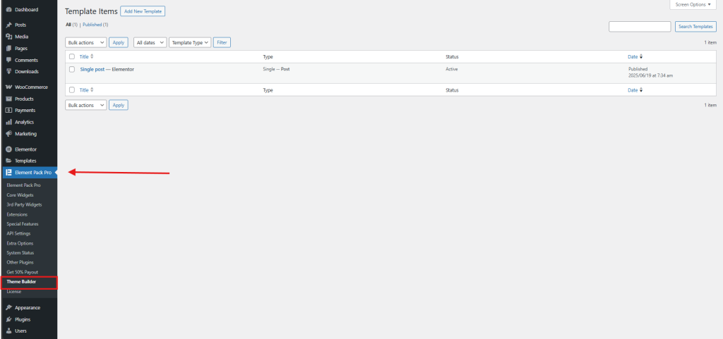 Template Builder in the sidebar