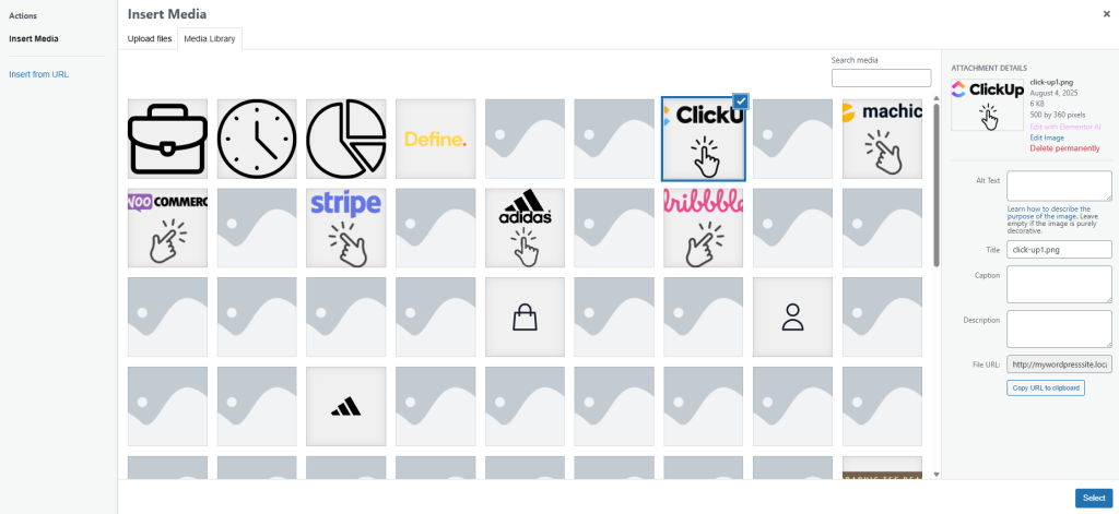 Select images from your media library Select images from your media library