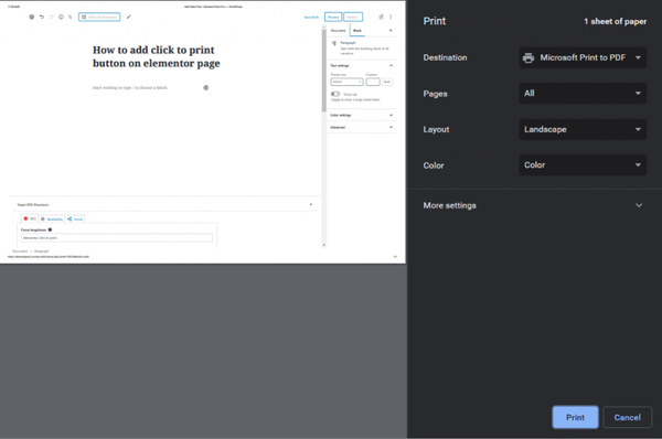 elementor click to print