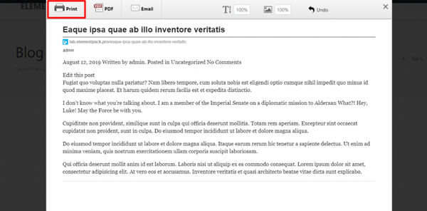 elementor click to print