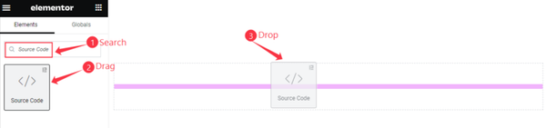 Insert the Source Code Widget in elementor page Insert the Source Code Widget in elementor page