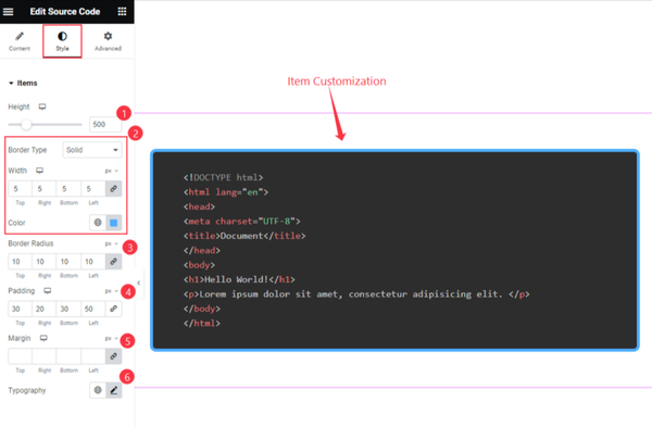 Customize the elementor code Style Tab Customize the elementor code Style Tab