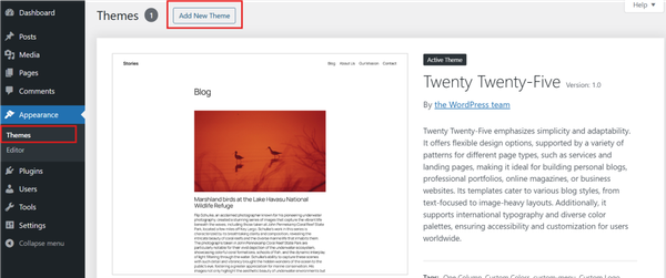 adding new theme to your worpress website