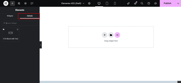 Open the Elementor global tab Open the Elementor global tab