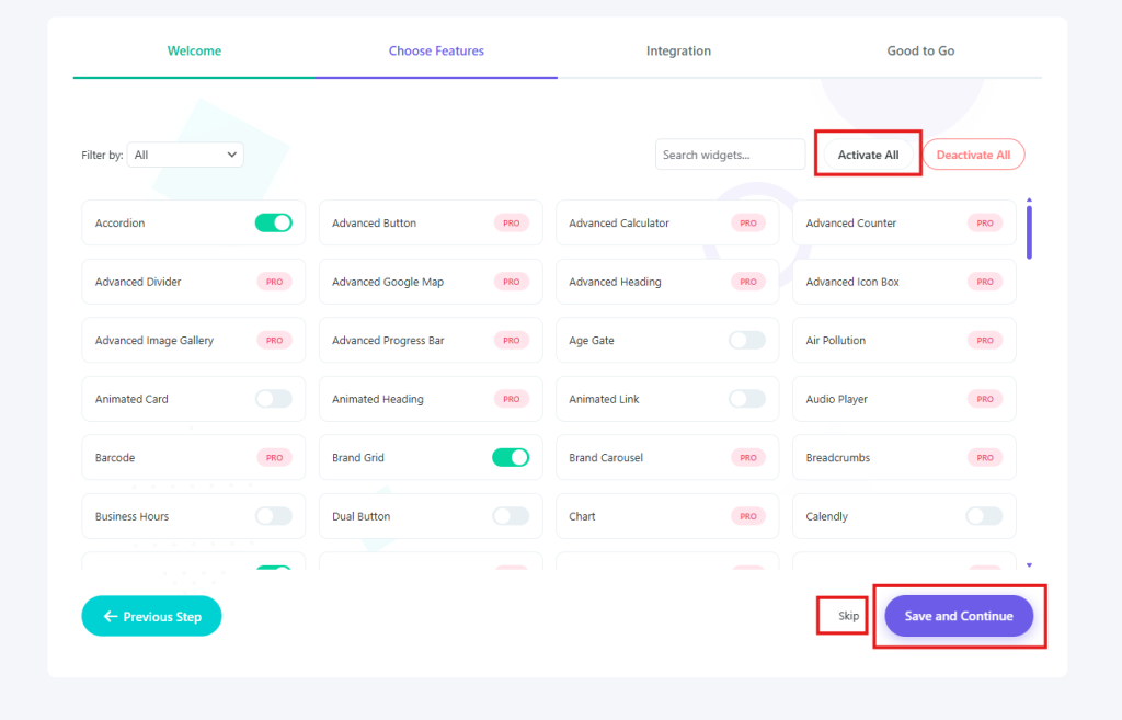 save your settings and go to the next step