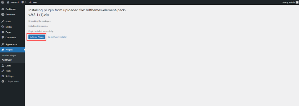 Once the installation is done, click Activate Plugin.