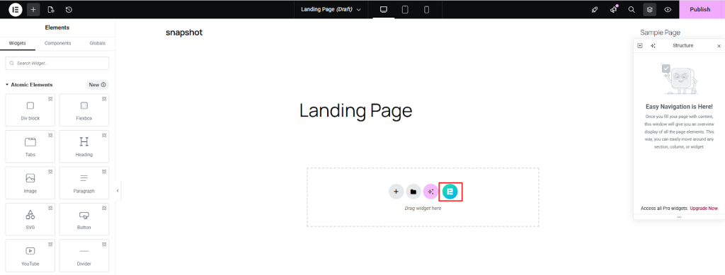 Now open your Landing Page. Then click the Element Pack Pro icon.