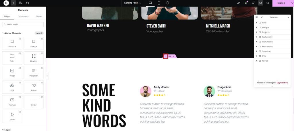 Now, hover over any section and click it. Then click the + (plus) icon.