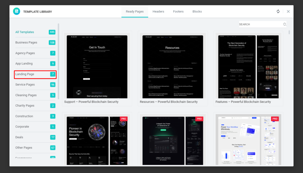 On the left side, click Landing Page. You will see many templates in the center.