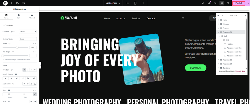 Once you finish editing, click Publish to make your page live.
