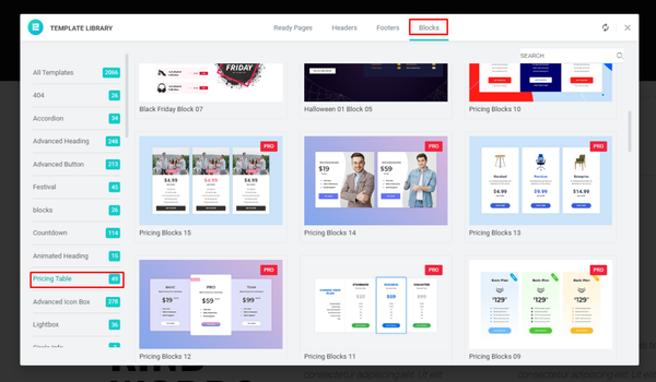 Then go to Blocks → Pricing Table. Then go to Blocks → Pricing Table.