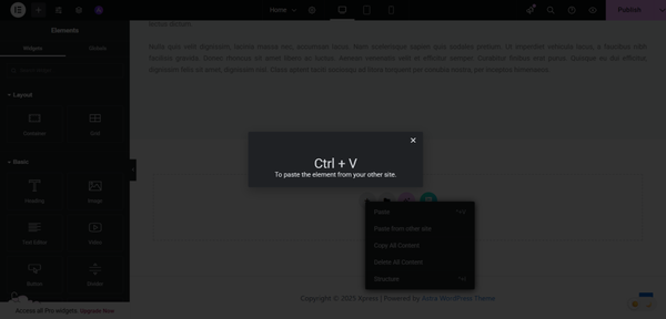paste the copied parallax block into the desired elementor section