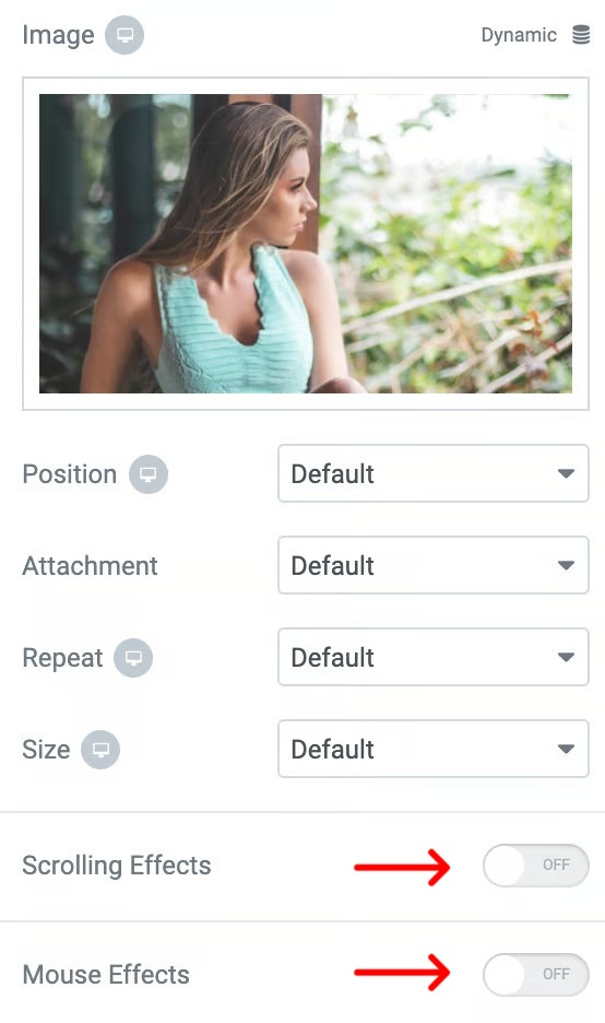 Select the Background and Open Motion Effects to add parallax effect on backdround