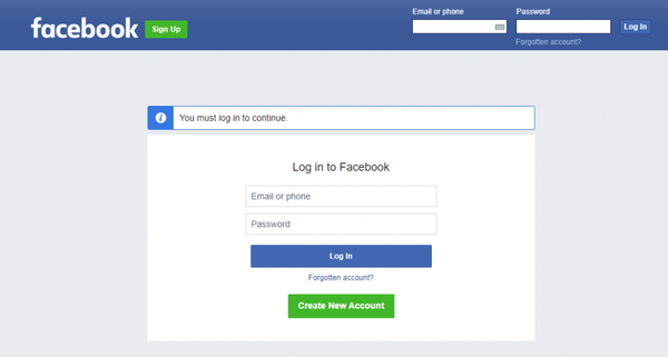 Facebook Login page Facebook Login page