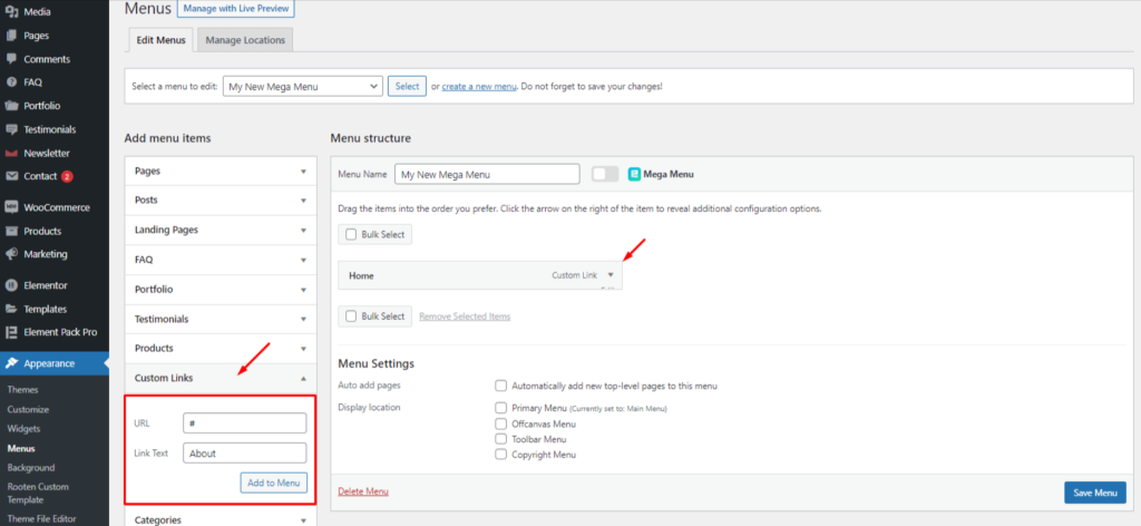 Add menu items in elementor Add menu items in elementor