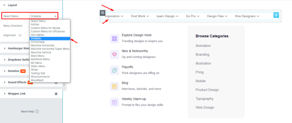 Elementor menu bar Layout Settings Elementor menu bar Layout Settings