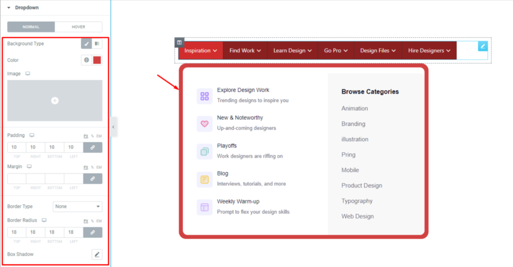 Dropdown Container of elementor menu bar Dropdown Container of elementor menu bar