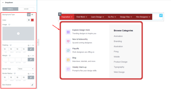 Dropdown Container of elementor menu bar Dropdown Container of elementor menu bar