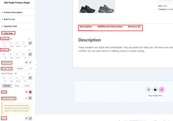 Customize the Tabs Item Section