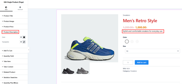 Customize the Product Description Section