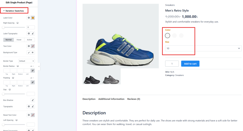 Customize the Variation Swatches Section Customize the Variation Swatches Section