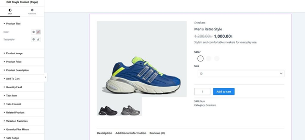 Single Product Page Widget in Elementor