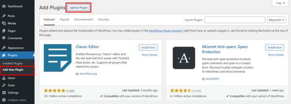 Access the Plugin Upload Section Access the Plugin Upload Section