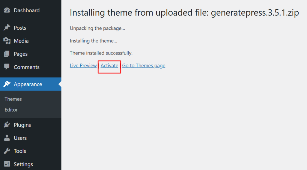 After installation, click “Activate”