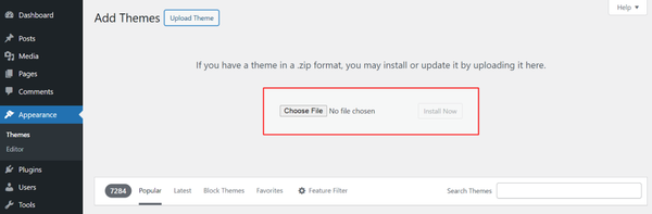 Then “Choose File” - How to Install Themes in WordPress