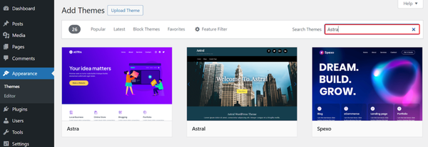 Use the search bar to find a theme