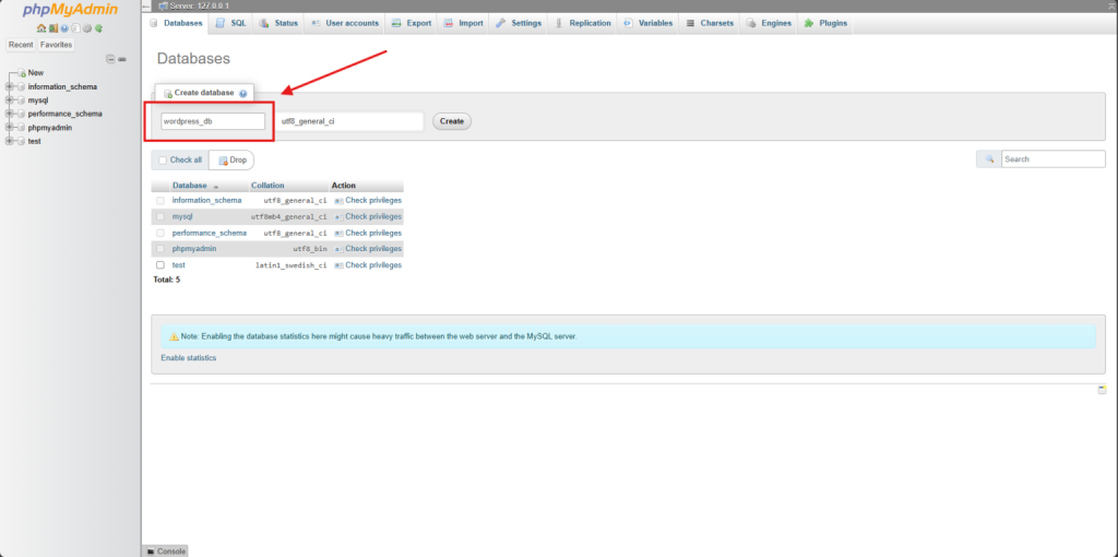Create Database - Install WordPress Locally