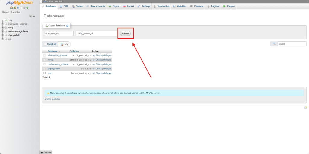 Create Database - Install WordPress using Xampp