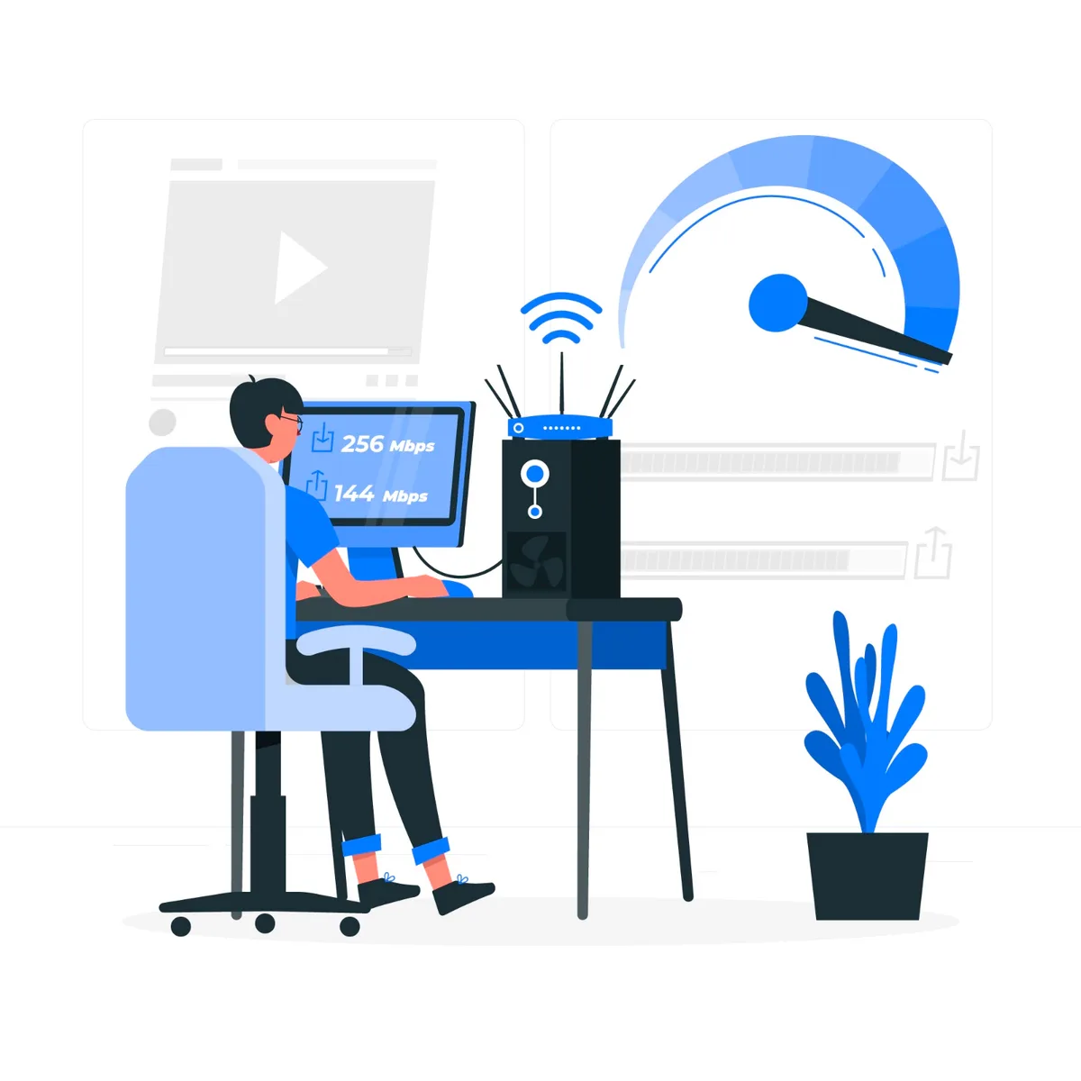 Illustration of a developer working locally with faster loading times Illustration of a developer working locally with faster loading times