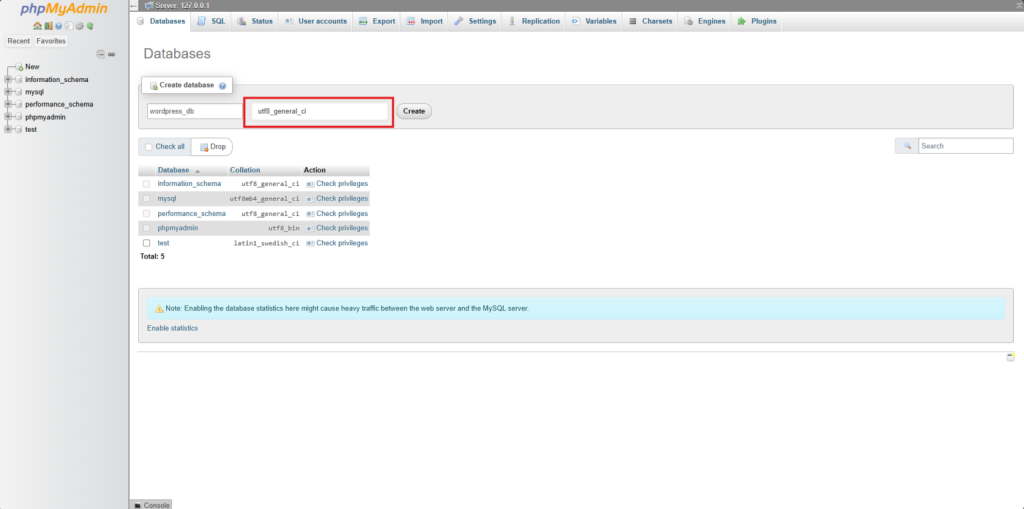 Select Utf8 - Install WordPress using Xampp