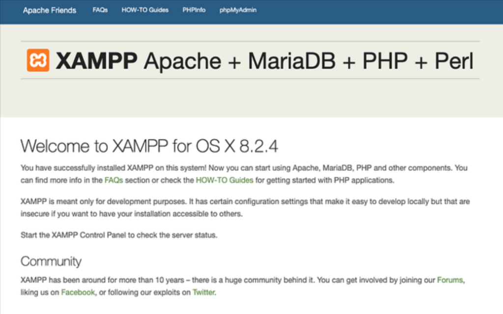 xampp page - Install WordPress Locally