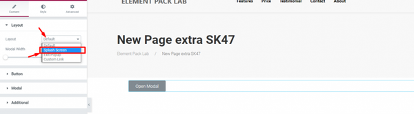 adjust pop up modal settings