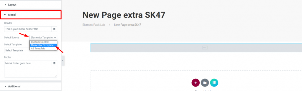 attach pop up with elementor modal